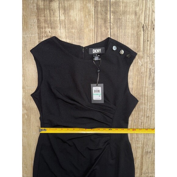 DKNY Dress 8 NWT Black Sleeveless Ruched Stretch Sheath - Picture 5 of 6